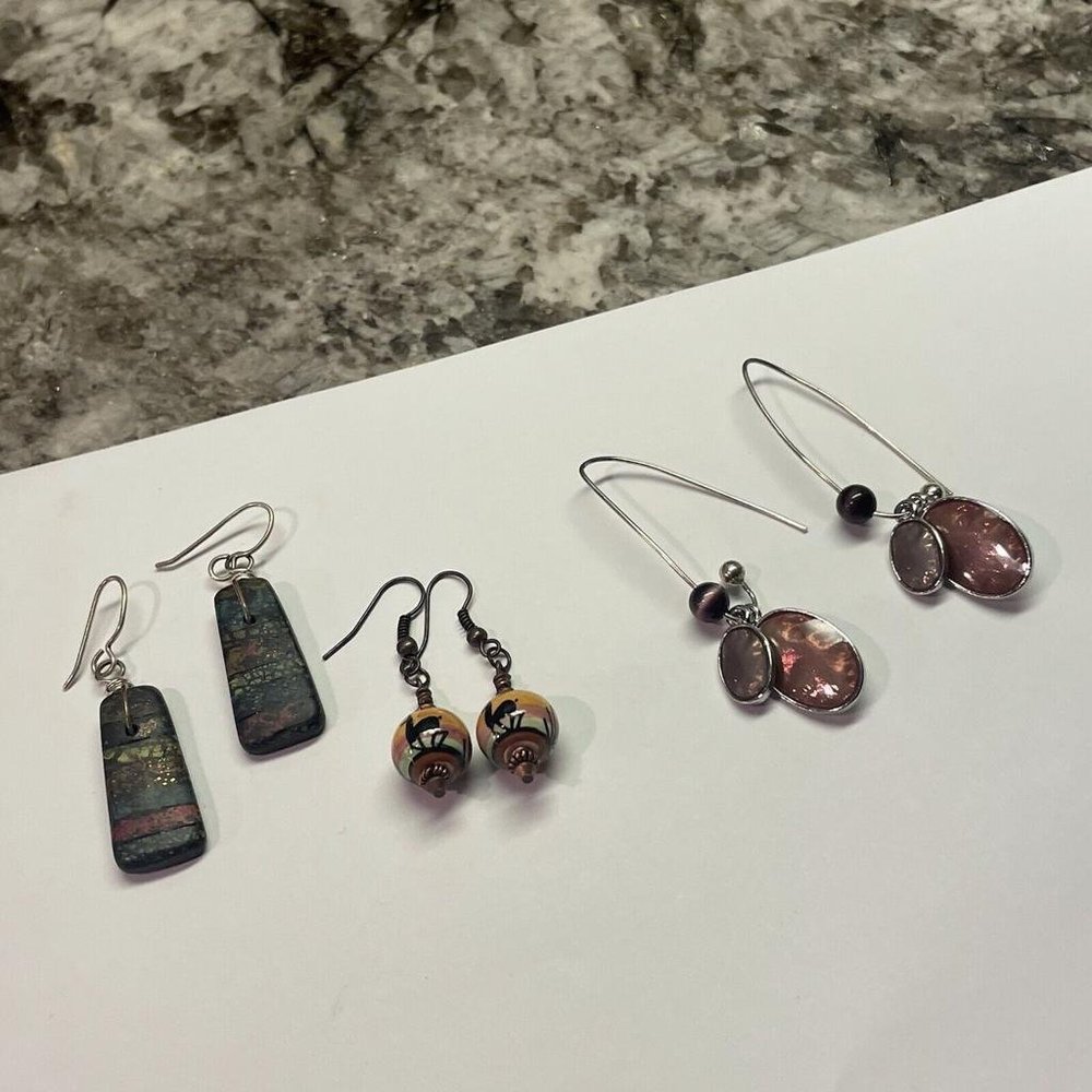 Lot Of 3 Costume Pierced Earrings Mix Bead / Metal / Enamel etc 1 Handmade
